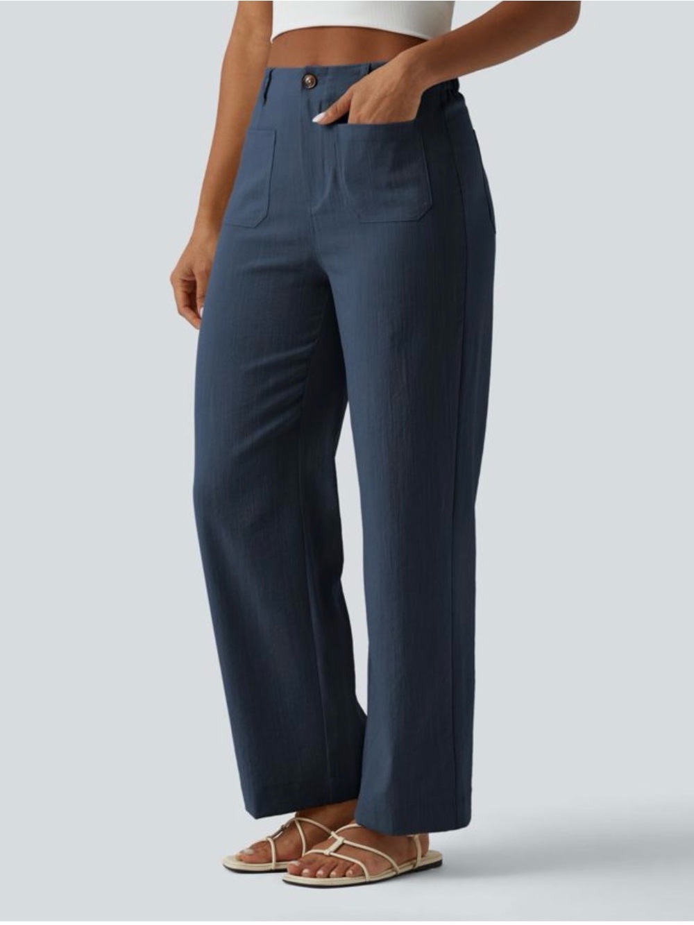 Halara High Waisted Straight Leg Linen Feel Pants Pockets XS NWT